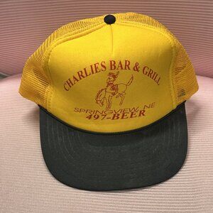Vintage Nissan Trucker Hat Charlie’s Bar & Grill 497-BEER Springview NE Foam Adj